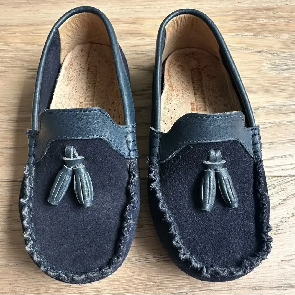 Bobble Kids Suede Tassel Moccasin Loafers Navy Blue 26